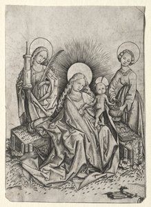 Madonna och barn i en trädgård mellan St. Barbara och St. Dorothy