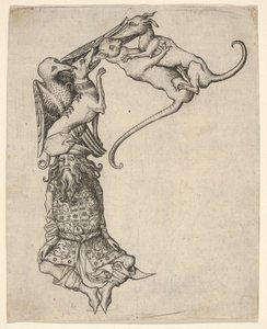 Bokstaven E, från alfabetet, 1466-67.