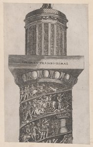 Mirror of Roman Magnificence: Den övre delen av Trajanus kolumn, visar ara..., 1500-talet.