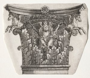 Bas och kapital med Figure of Fame och Winged Horses kapital, ca. 1525-1550. av Master G. A. with the man
