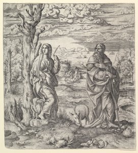 Saint John och Anthony i ett landskap, ca. 1544-45. av Master IQV