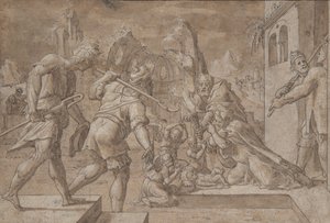 Tillbedjan av herdarna, ca. 1549-50. av Master Of The Liechtenstein Adoration