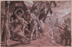 Soldater som upptäcker Holofernes kropp av Master Of The Liechtenstein Adoration