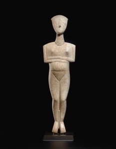 Cycladisk liggande kvinnofigur, namnet på Schuster-mästaren, Early Cycladic II, c.2400 f.Kr. (marmor) av Master Schuster