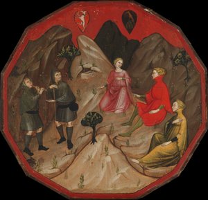 En tävling mellan herdarna Alcesto och Acaten av Master of 1416
