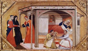 Jungfru Marias födelse, c1365-1370 av Master of Ashmolean Predella