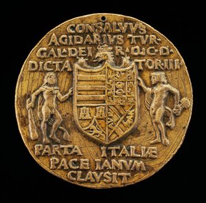 Sköld med stöd av Hercules och Janus [omvänd], ca. 1503.