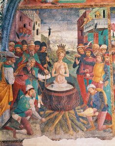 Italien, regionen Piemonte, provinsen Alessandria, Serralunga di Crea, Sacro Monte di Crea, Santa Maria Assunta-helgedomen, Sankt Margareta av Antiochias kapell, Sankt Margareta av Antiochias passion