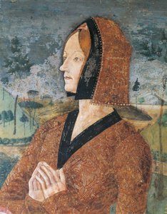 Italien, Piemonte-regionen, Alessandria-provinsen, Serralunga di Crea, Sacro Monte di Crea, Sanctuary of Santa Maria Assunta, St Margaret of Antiochia kapell Porträtt av kvinna