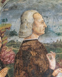 Italien, Piemonte-regionen, Alessandria-provinsen, Serralunga di Crea, Sacro Monte di Crea, Sanctuary of Santa Maria Assunta, Kapellet St Margareta av Antiochia Porträtt av William VIII Palaeologus, markis av Monferrato, Fresco