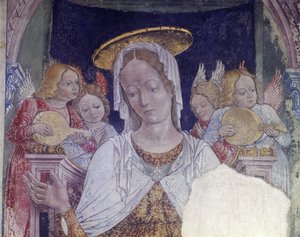 Italien, regionen Piemonte, Alessandria-provinsen, fresk i kapell vid basilikan Santa Maria Assunta