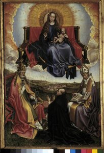 Virgin in Glory mellan St. Peter och St. Augustine. Målning av Robert Campin kallad Mästaren av Flemalle (1378-1444) Musee Granet, Aix en provence