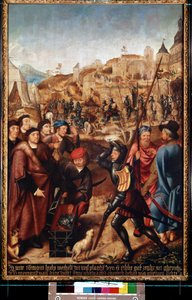 Legenden om Saint Rombaut (Legenden om Saint Rumbold). Målning av mästaren i Frankfurt (1460-cirka 1533). Olja på trä. flamländsk renässanskonst. Eremitagemuseet, Sankt Petersburg.