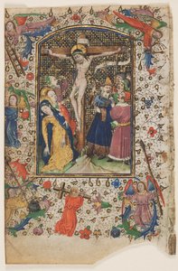 Blad från en timbok: Korsfästelsen, 1430-talet. av Master of Guillebert de Mets