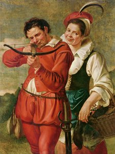 Kvinnan och armborstmannen, c.1610 av Master of Harlem