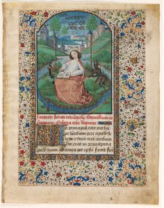 Leaf from a Book of Hours: John on Patmos (1 av 2 utskurna löv) av Master of Jacques de Luxembourg