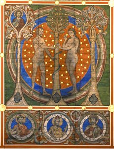 dammen och Eva. Detalj av det målade trätaket i St. Michaels Church, Hildesheim, ca 1230 av Master of Lower Saxony