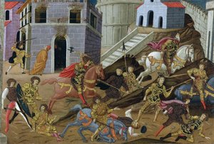 Tarquin le Superbe (mort en 495 avant JC) - Utvisningen av Tarquin och hans familj från Rom - Mästare av Marradi (Maestro di Marradi) (aktiv 1470-1513) - Sent 1400-talet. - Tempera på panel - 41x65,5 - Privat samling
