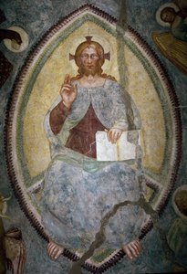 Återlösare mellan de fyra evangelisterna (fresk av Master of Mocchirolo
