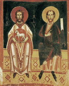 Rätt detalj med representationen av St. Paul och St. John the Baptist av Master of Pedret