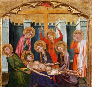 Avsättning i graven, av Mästaren av Rubio (1300-talet), predella av altartavlan från kyrkan Santa Maria, Rubio, målning på trä.