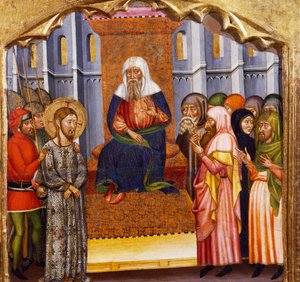Rättegången mot Jesus, av Mästaren av Rubio (1300-talet), predella av altartavlan från kyrkan Santa Maria, Rubio, målning på trä.