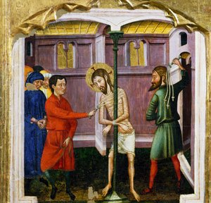 Flagellationen, av Mästaren av Rubio (1300-talet), predella av altartavlan från kyrkan Santa Maria, Rubio, målning på trä.