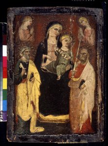 "Madonna och barn tronade med Saints Peter och Paul" (Madonna och barn tronade med Saints Peter och Paul) Målning på trä av mästaren i San Jacopo i Muciano (1400-talet) Pushkin Museum, Moskva av Master of San Jacopo a Mucciana