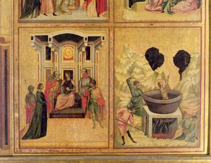 S:ta Cecilia och scener ur hennes liv: två scener som visar S:ta Cecilia framförd före prefekten till vänster och St. Cecilias martyrskap till höger, c.1300 detalj av 50346