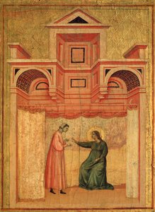 Den heliga Cecilia och hennes livs berättelse Detalj: Den heliga Cecilia övertalar sin man Valerianus att döpa - altartavla, ca 1290-1320