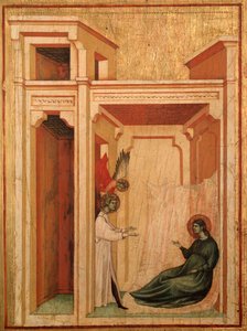 St Cecilia och hennes livs berättelse Detalj: Ängeln kommer med blommor till Valerianus - altartavla, ca 1290-1320