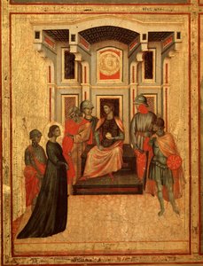 Den heliga Cecilia och hennes livs berättelse Detalj: den heliga Cecilia som argumenterar med prefekten - altartavla, ca 1290-1320