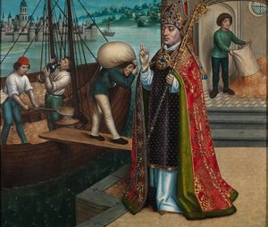 Kornets mirakel, från St. Nicholas altartavla, ca 1486-93 (olja på panel)