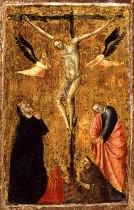 PD.8-1955 Korsfästelsen med Jungfrun och SS. Johannes evangelisten, Franciskus av Assisi och Maria Magdalena, ca 1345 (tempera på panel) av Master of Verrucchio