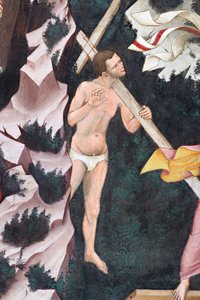 "Resurrection" och "Descent into Limbo", Detalj av "Descent into Limbo": the Good Thief, c.1420 (fresk) av Master of Vignola