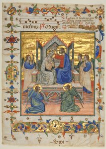 Leaf from an Antiphonary: Coronation of the Virgin, 1400-talet. av Master of the Beffi Triptych