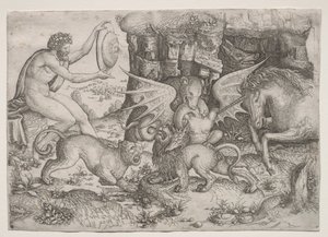 Allegoriskt tema: Combat of Animals, ca. 1515-1520. av Master of the Beheading of St.