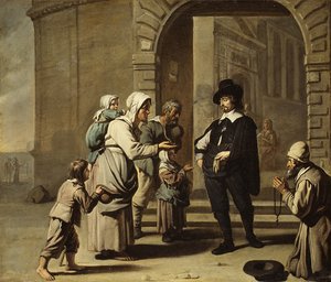 Tiggare vid en dörröppning av Master of the Béguins