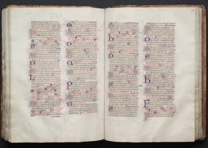 The Gotha Missal: Fol. 111v, text, c. 1375. av Master of the Boqueteaux