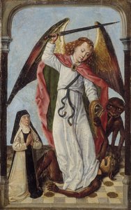St Michael bekämpar demoner i närvaro av en nunna av Master of the Bruges Legend of St. Ursula