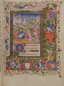 Lägg till 29433 f.56 Nativity, from a Book of Hours, c.1407 (vellum) (se även 16338 & 16339)