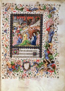 Lägg till 29433 f.67 Adoration of the Child, from a Book of Hours, c.1407 (vellum)
