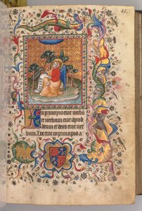 Timmar för Karl den ädle, kung av Navarra 1361-1425: fol.1r, Johannes evangelisten, ca. 1405. av Master of the Brussels Initials and Associates