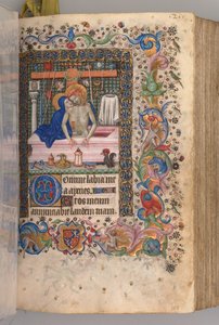 Timmar för Karl den ädle, kung av Navarra 1361-1425: fol. 128r, Man av sorger, ca. 1405. av Master of the Brussels Initials and Associates