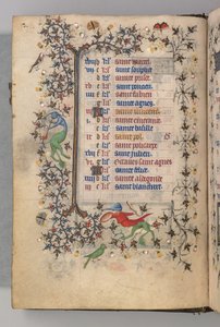 Timmar för Karl den ädle, kung av Navarra 1361-1425: fol. 1v, januari, c. 1405. av Master of the Brussels Initials and Associates