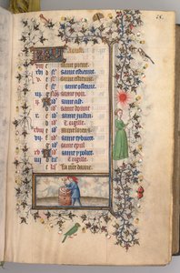 Timmar för Karl den ädle, kung av Navarra 1361-1425: fol. 8r, augusti, ca. 1405. av Master of the Brussels Initials and Associates