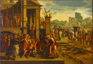 De heliga Paulus och Barnabas i Lystra, 1500-talets första hälft. av Master of the Budapest Saints Paul