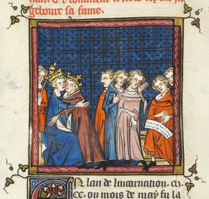 Philip Augustus och kung John av England sluter fred, illustration från 