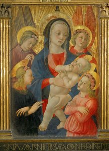 Madonna med barn, omgiven av fyra änglar...