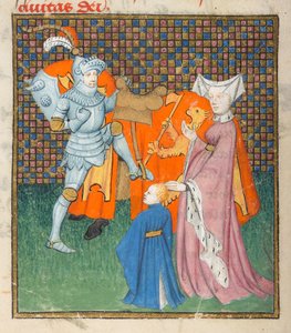 Harley 4431, f.135v Detalj av Hector och Andromache, från 